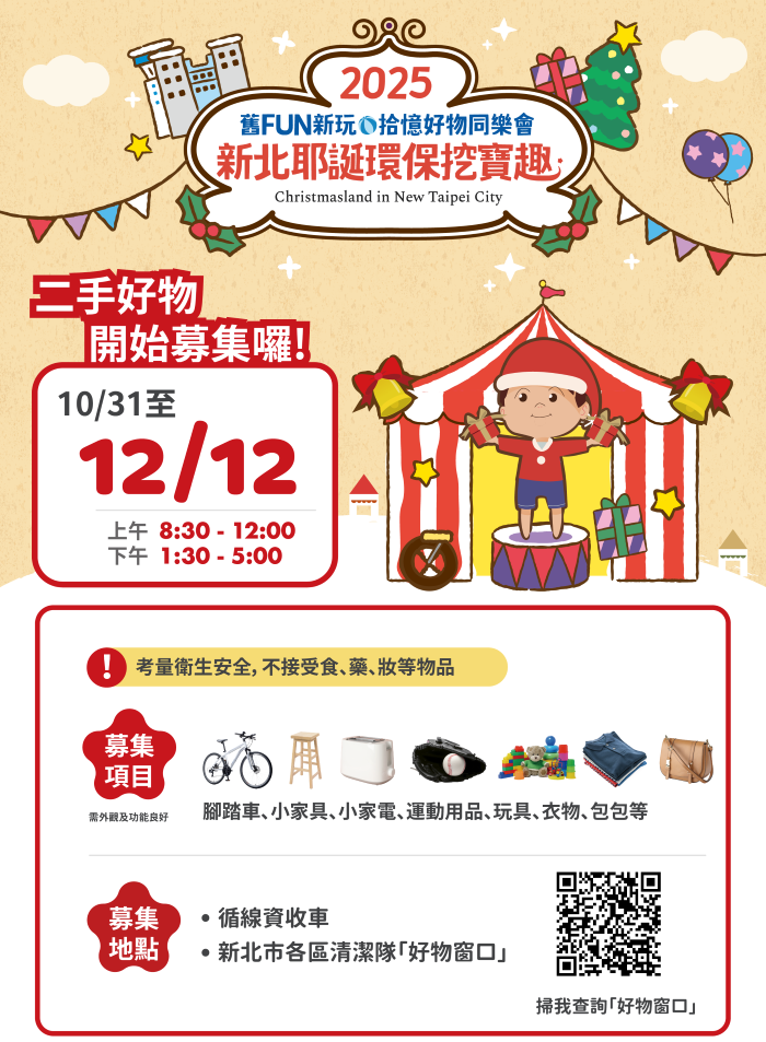 《圖說》新北市環保局自即日起至12月12日止發起「舊FUN新玩·拾憶」二手好物召集令。〈環保局提供〉