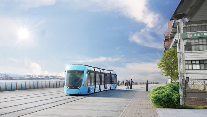 《圖說》淡海輕軌第二期河岸段模擬圖-市民活動中心周邊。〈城鄉局提供〉