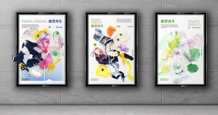 《圖說》《Plastic Reborn Reverse Poster－循塑再生》海報設計作品展示，呈現循環設計的核心概念。〈龍華科大提供〉