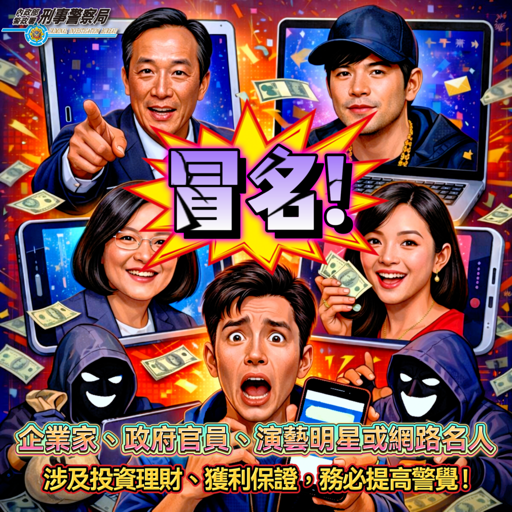 刑事龍頭上動土  詐團竟以  刑事局長認證  名義誘騙民眾投資  刑事警察局嚴正聲明  冒名詐騙零容忍